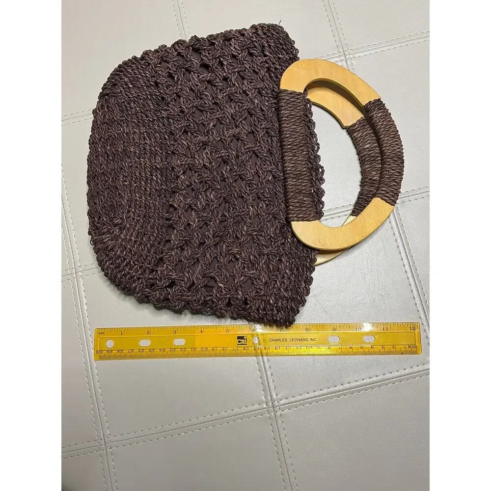 White Stag Brown Macrame Bag with Wooden D Handles